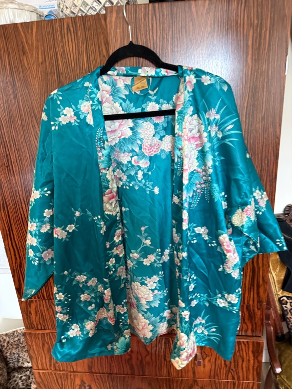 Silky Teal Floral Kimono Robe - Women Intimates & Sleepwear